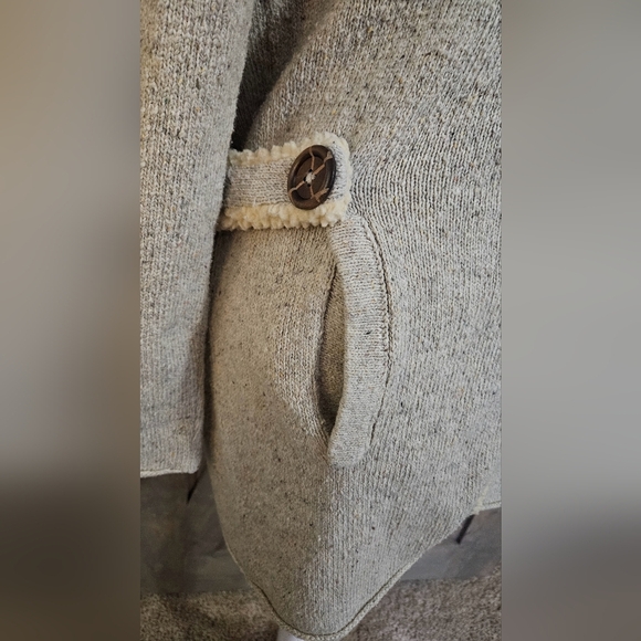 MARTINEZ Cotton blend Sweater jacket marbled grey with sherpa collar. Size S/M - Picture 8 of 15